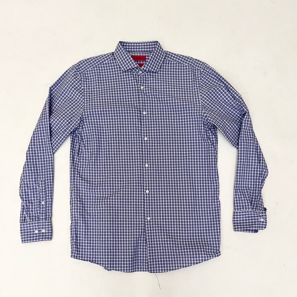 Hugo Boss Red Label C smell Sharp Fit Button Down size 16.5 34/35 purple plaid